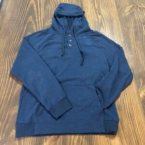 REEL‎ LIFE Mens Hoodie Med Blue Logo Pullover Button Henley Fishing Outdoor Top